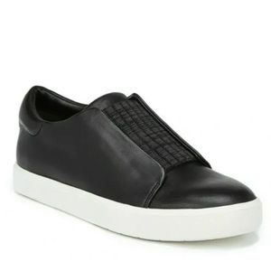 VINCE Cantara Italian Leather Sneaker, Black Slip On, Designer Shoes 1” Platform